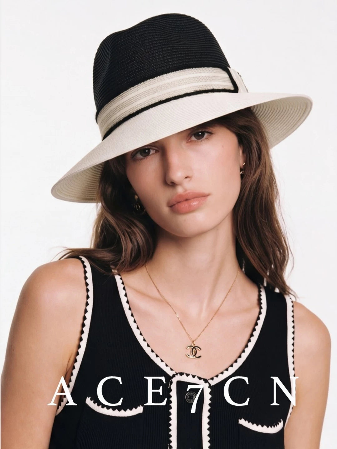 Classic French Parisian Tweed Woven Straw Hat