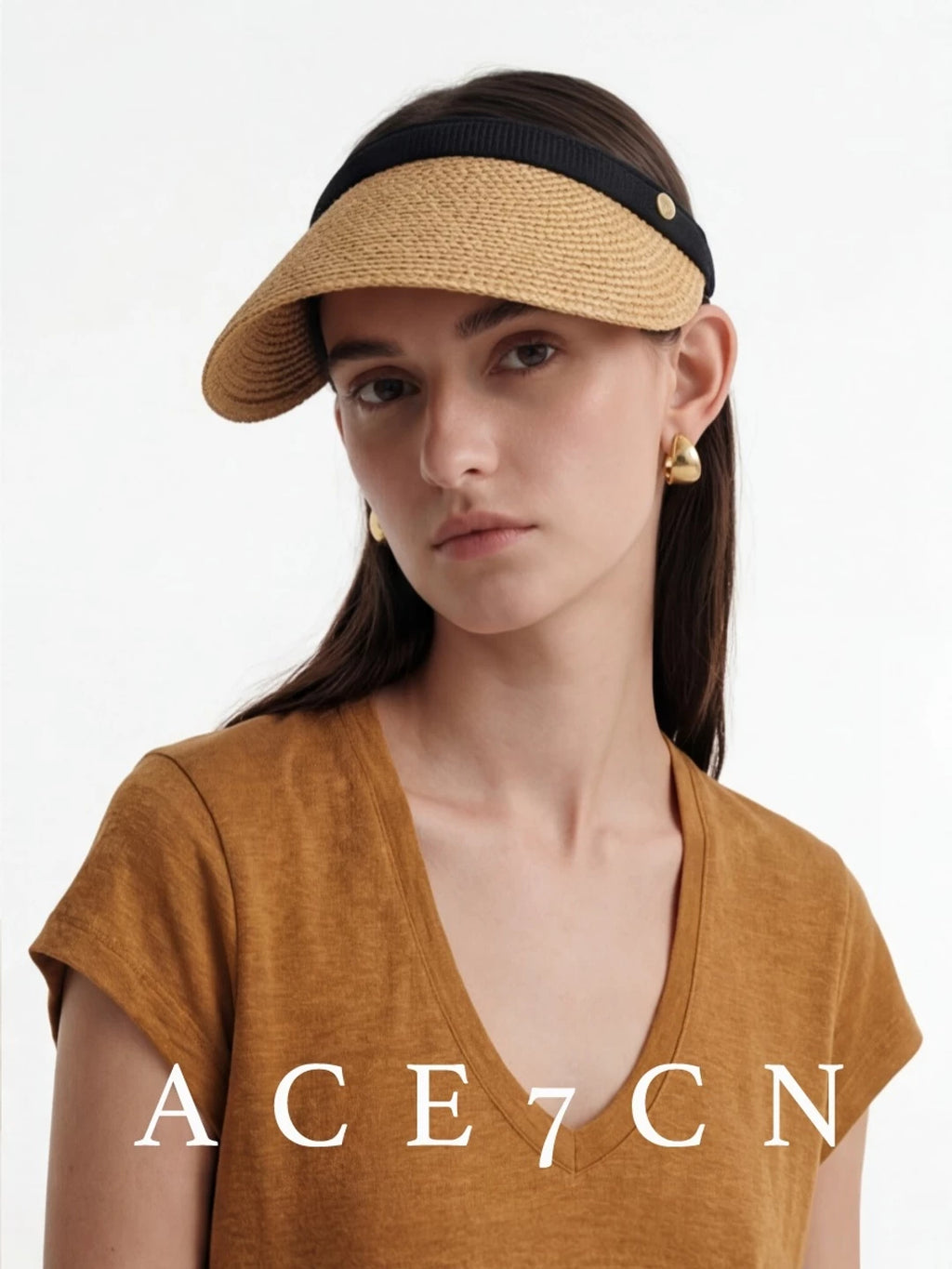 South-France Holiday Straw-Woven Visor Open-Top Sun-Shade Headband