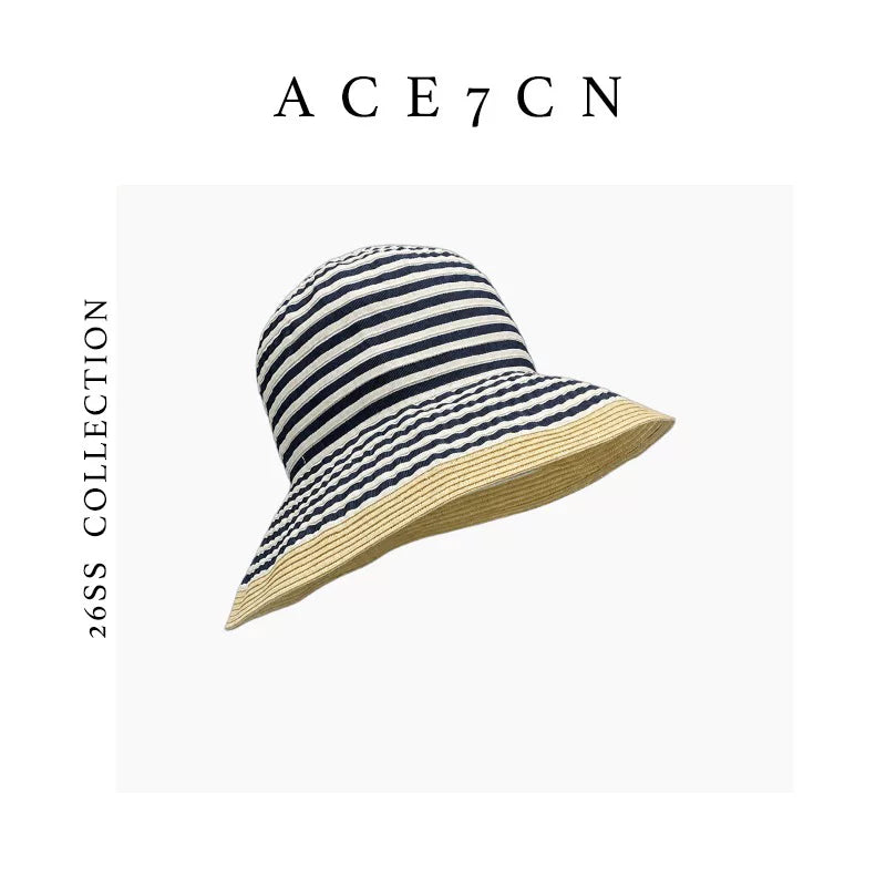 Foldable Portable Bucket Hat Japanese Wide-Brim Striped
