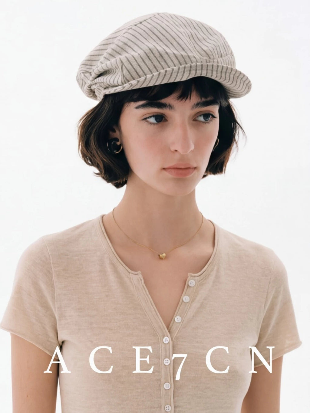 Japanese Niche Cloud Hat Striped Roll-Brim Newsboy