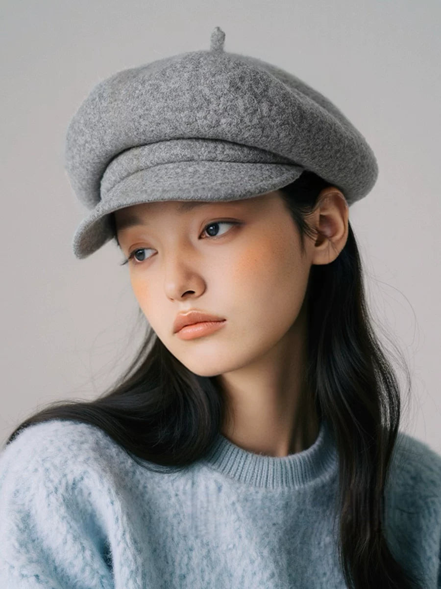 British Vintage Wool-Felt Newsboy Cap Women Autumn-Winter