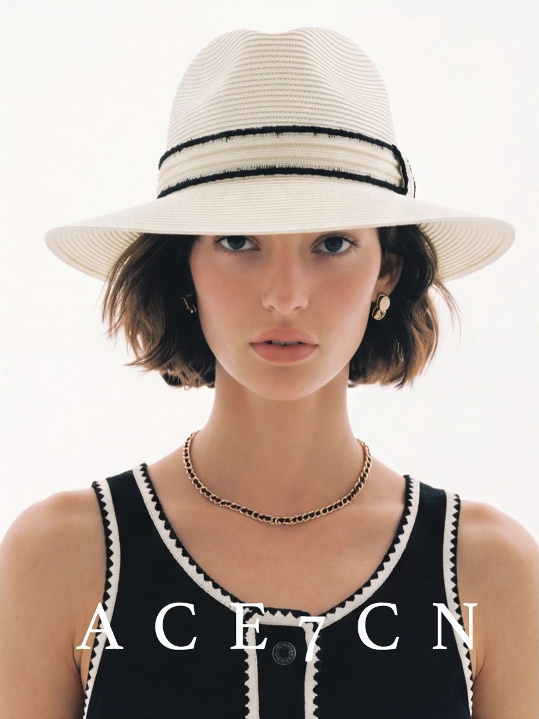 Parisian Tweed Classic White Straw Hat Elegant
