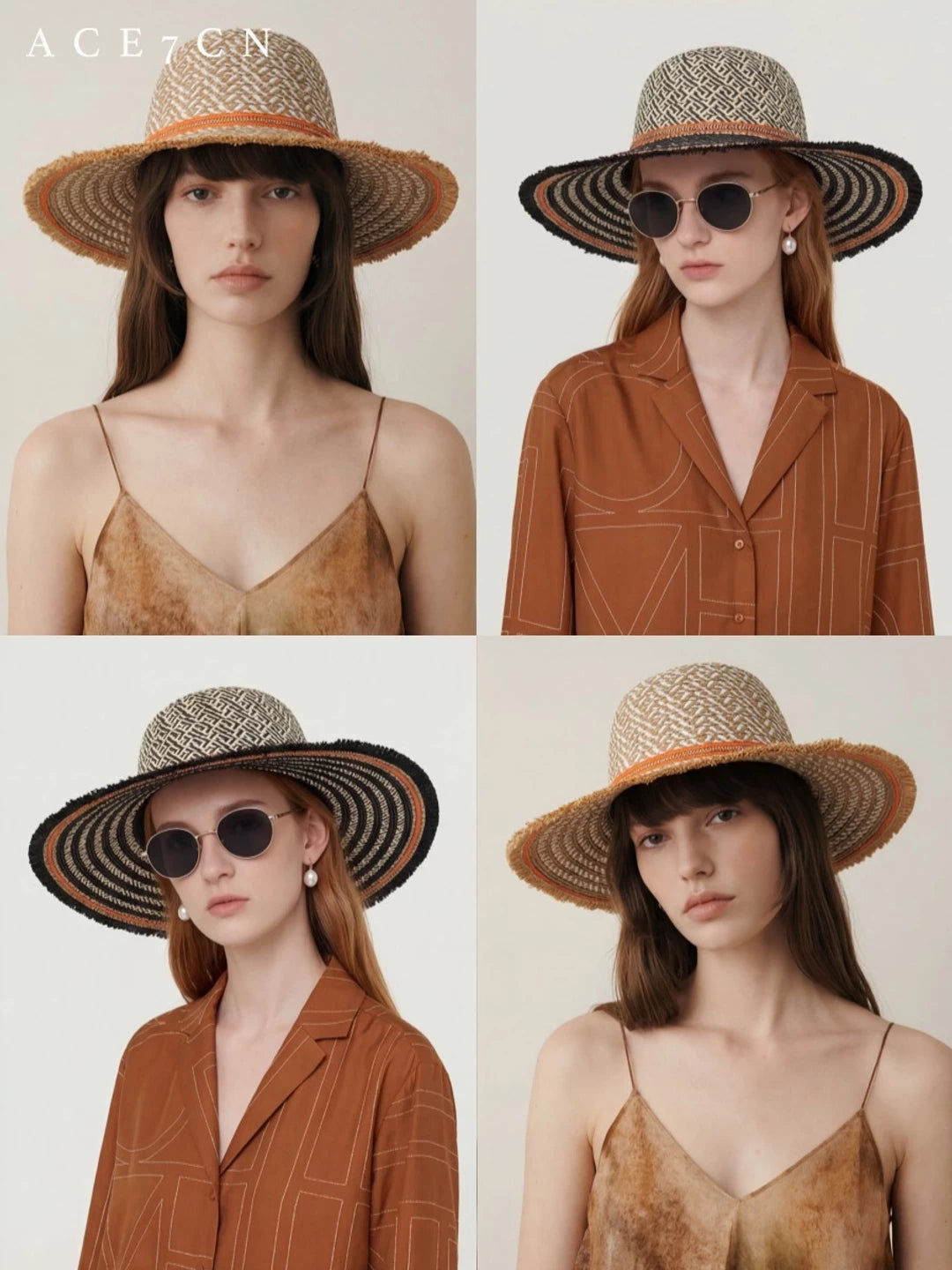 Nordic Niche Colorful Light-Luxury Color-Block Straw-Woven Sun