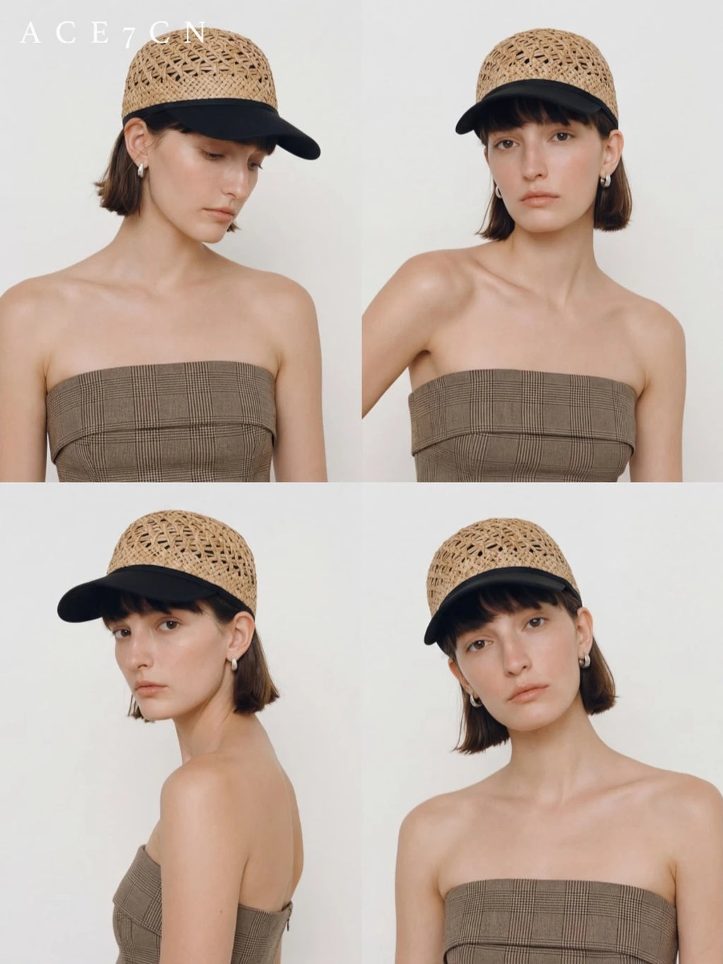 Designer Natural-Straw Openwork Woven Riding Hat Straw-Woven