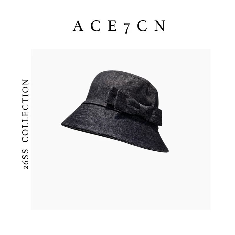 Japanese Vintage Classic Denim Bucket Hat Bow