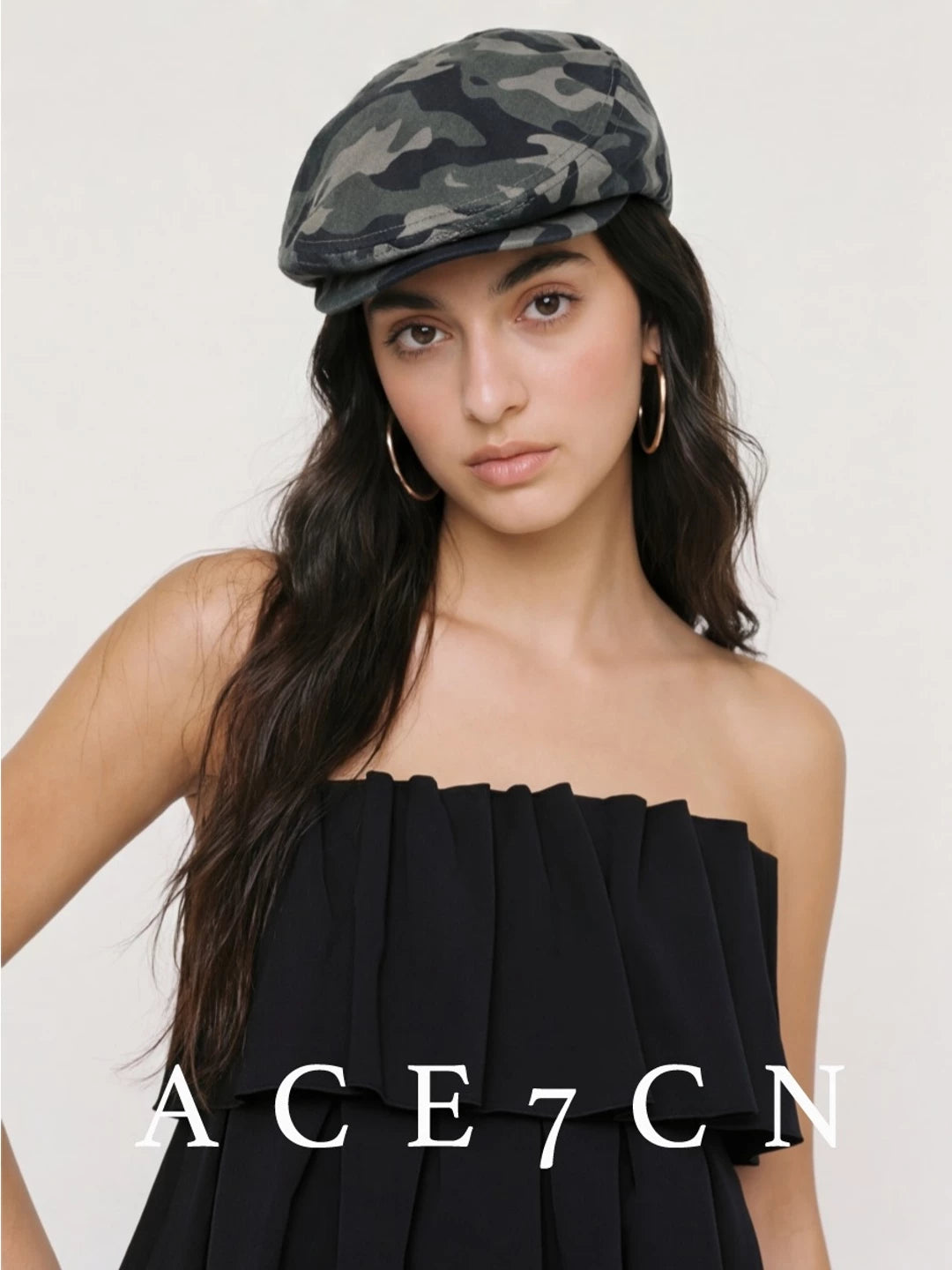 American Vintage Distressed Camo Hat Denim Cotton
