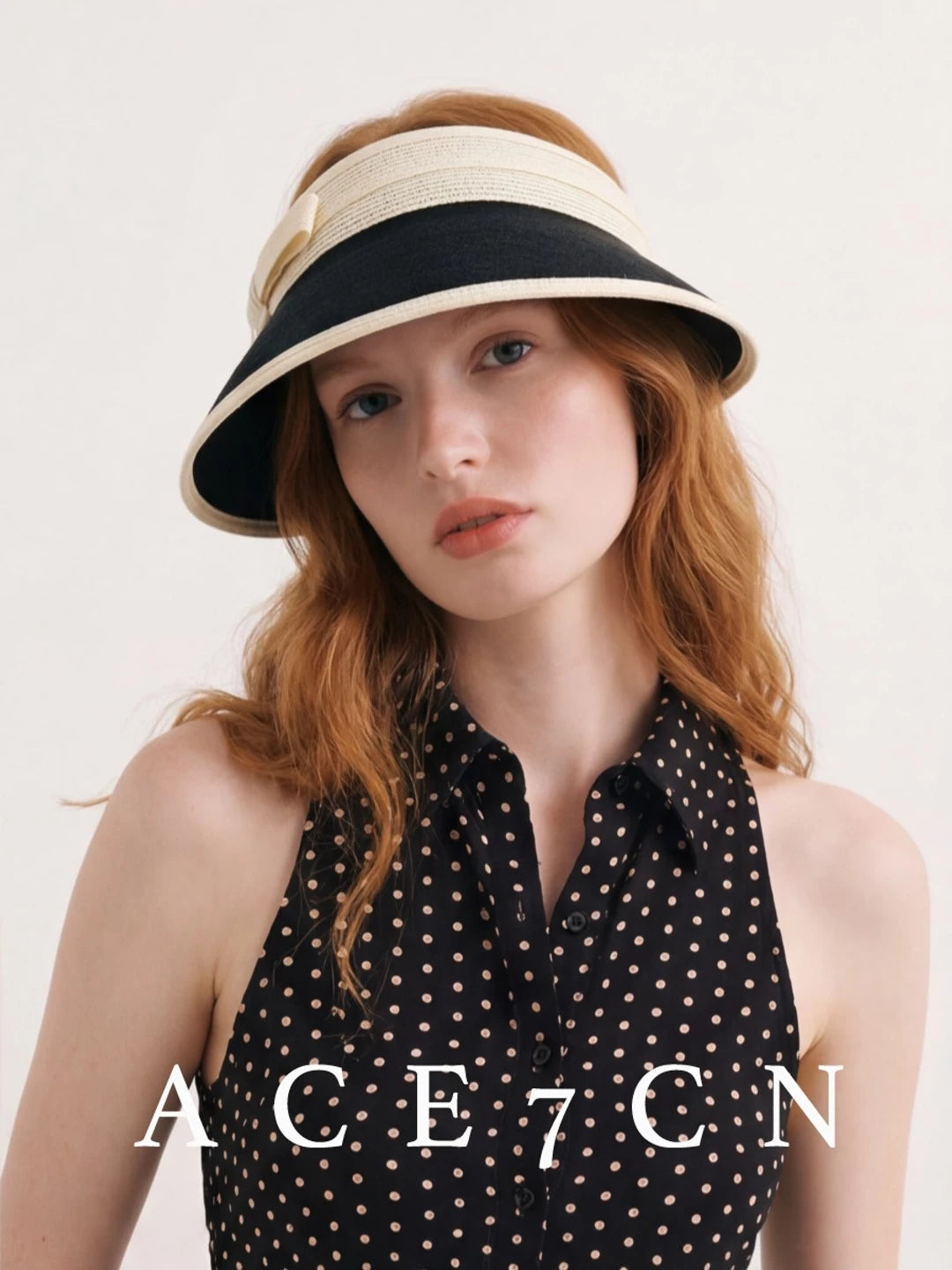 Light-French Hepburn Elegant Visor Bow Classic Black-White