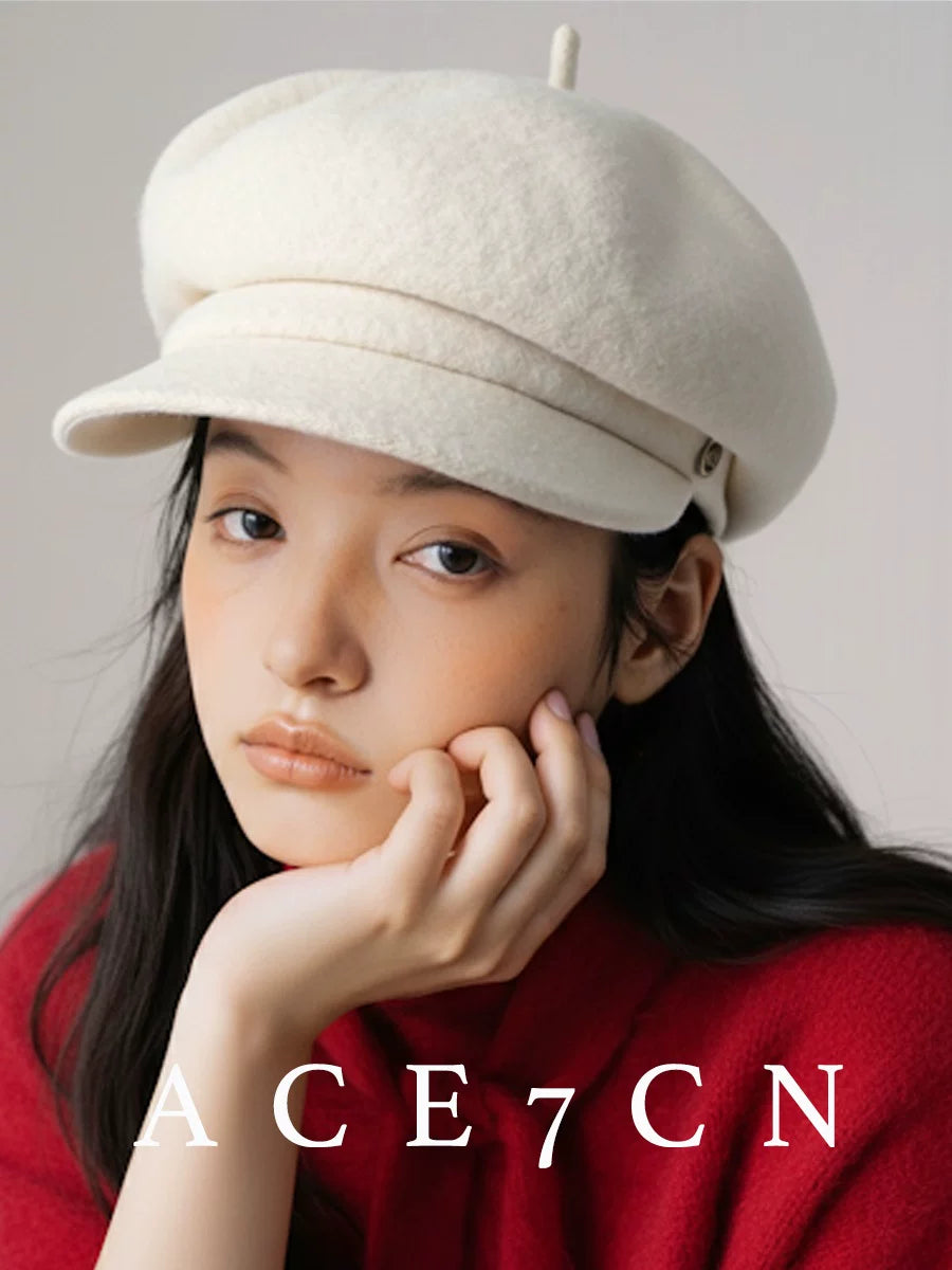 British Vintage Wool-Felt Newsboy Cap Women Autumn-Winter