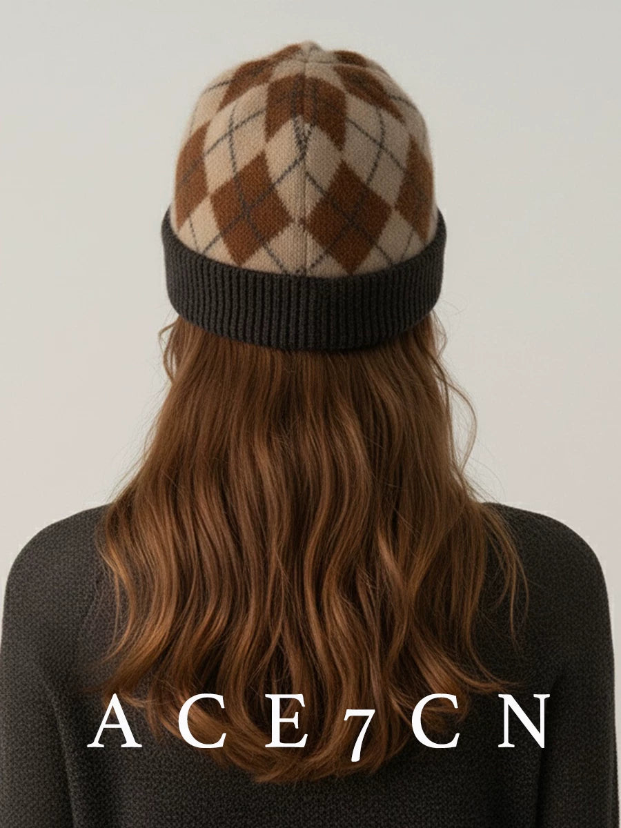 100 cashmere Nordic Argyle Cashmere Hat Autumn-Winter