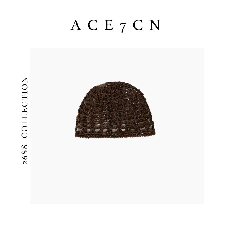 Danish Hand-Crochet Openwork Knit Beanie Subtle-Glitter Woven