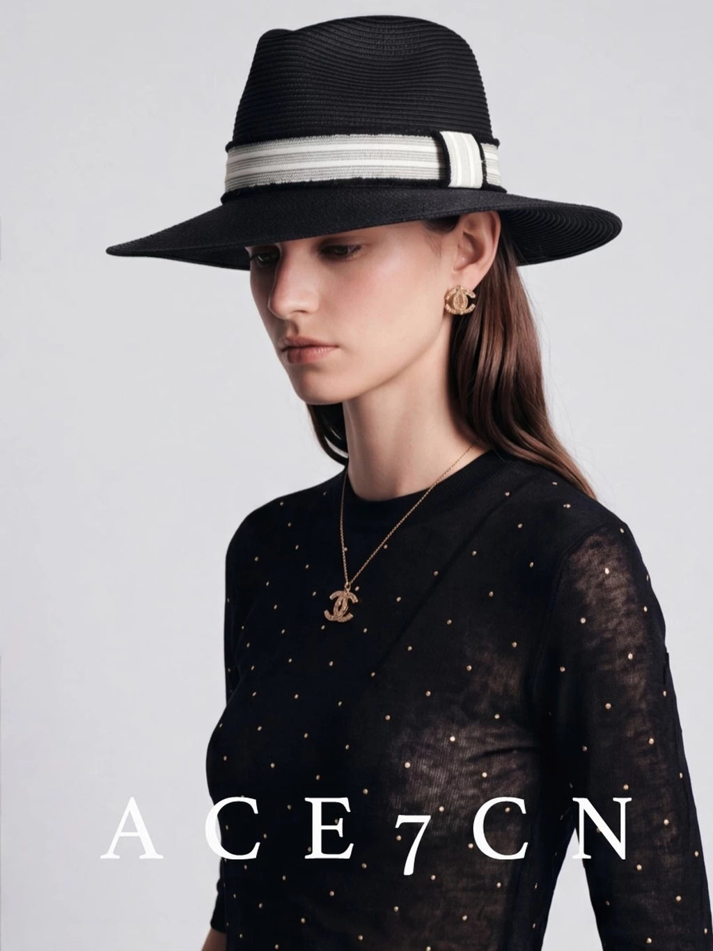 Parisian Tweed Classic Black-White Straw Hat Hepburn