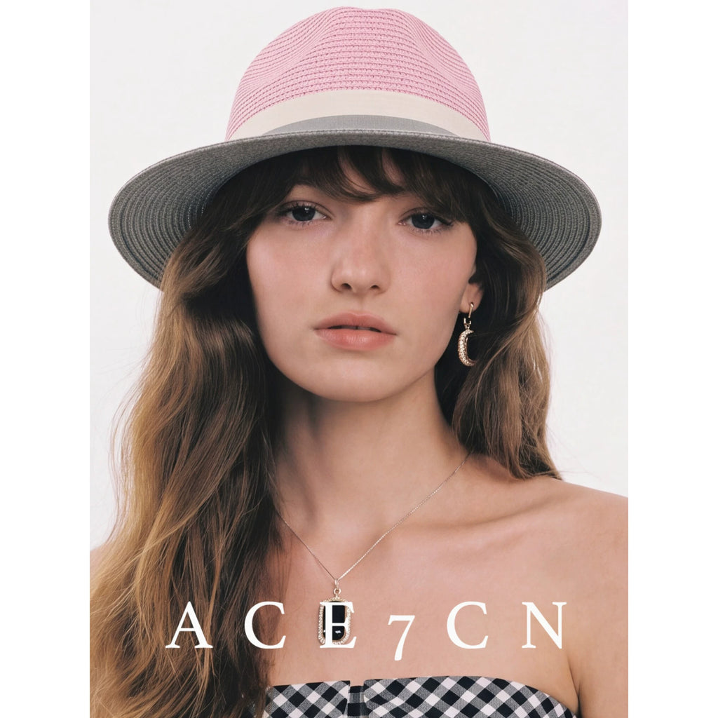 South-France Niche Color-Block Dress Hat Wide-Brim Straw