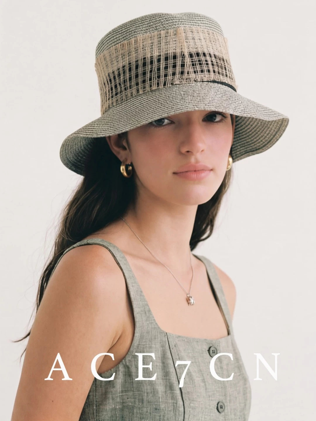Light-French Straw Hat Classic Tweed Runway Resort