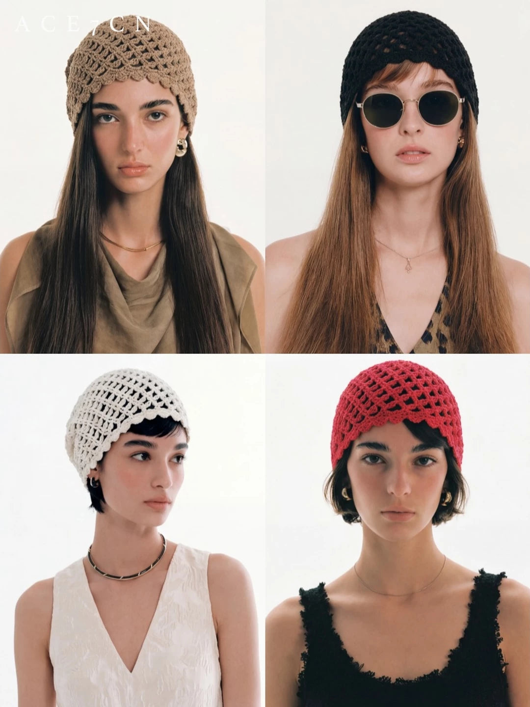 Vintage Elegant Vintage Hand-Crochet Openwork Hat Knit