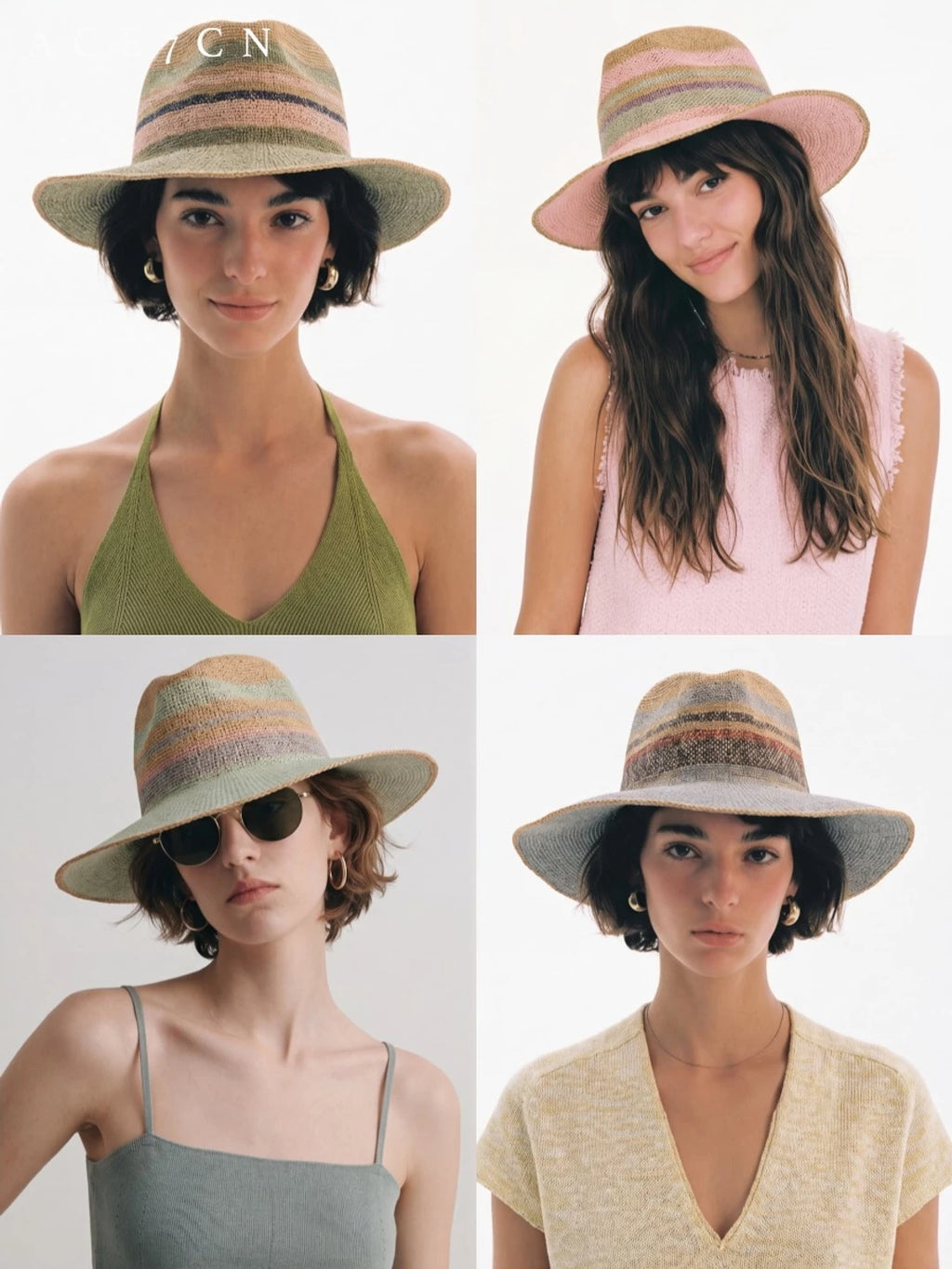 Nordic Colorful Straw-Woven Fedora French Striped Color-Block