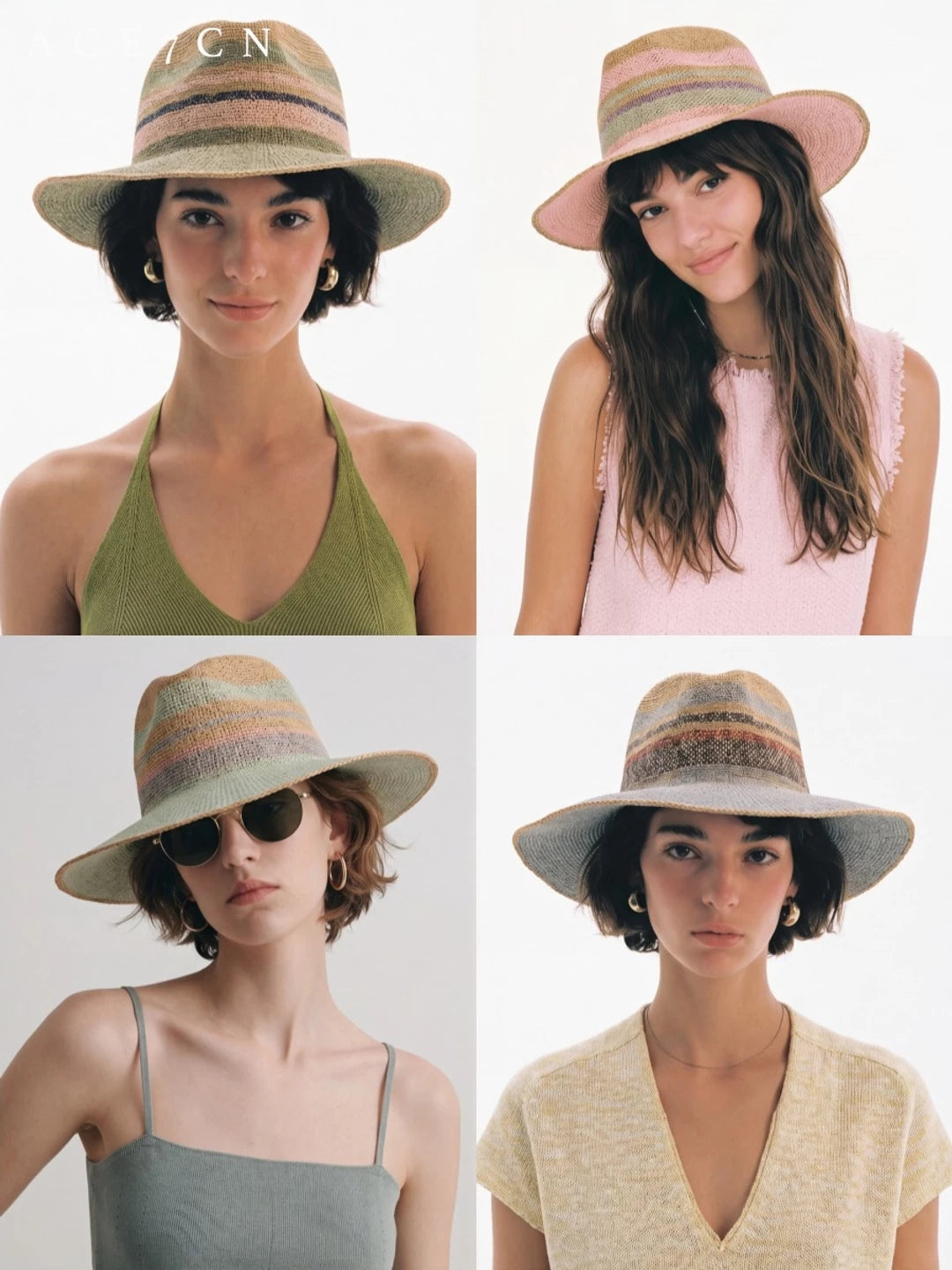 Nordic Colorful Straw-Woven Fedora French Striped Color-Block