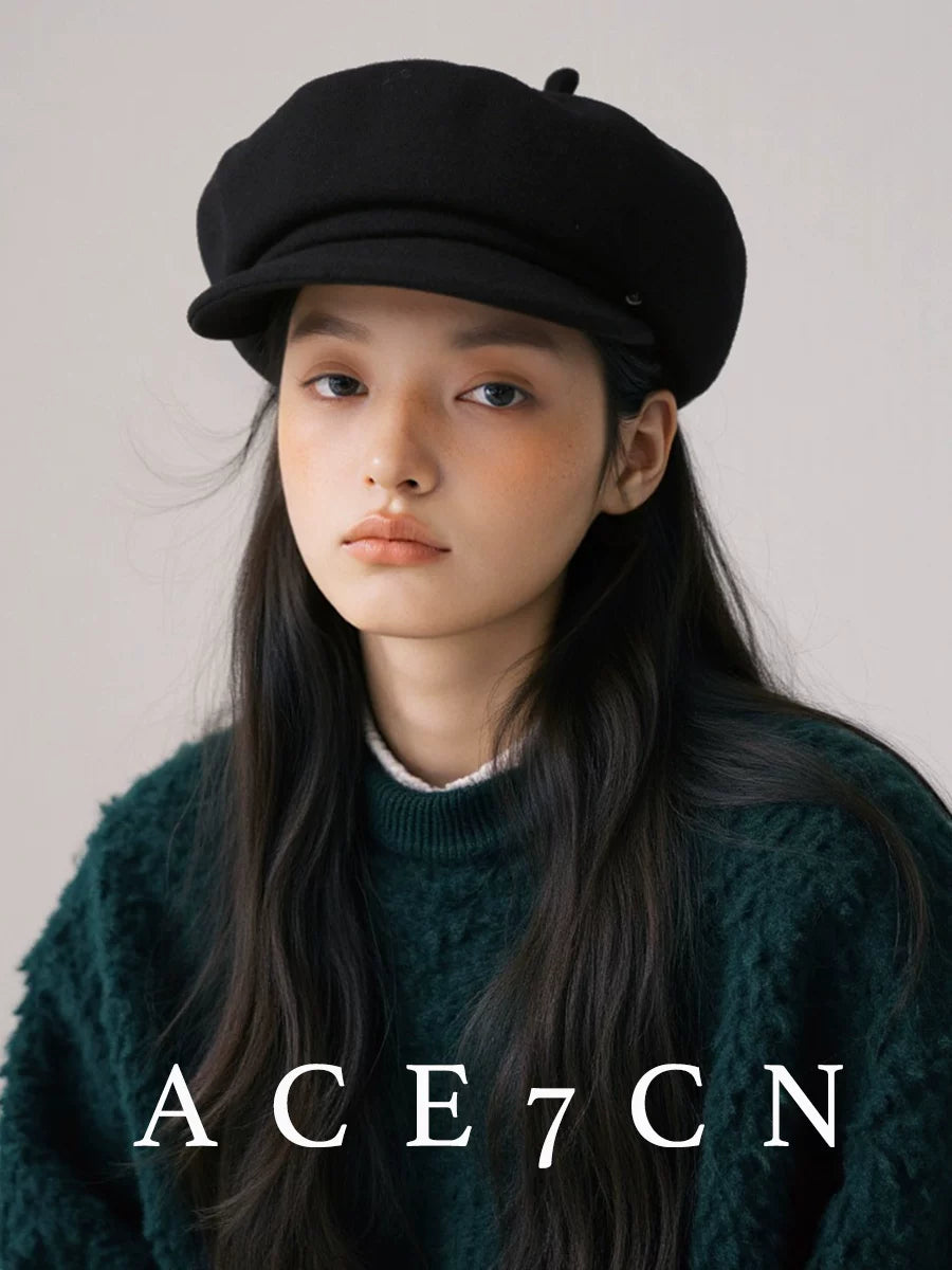 British Vintage Wool-Felt Newsboy Cap Women Autumn-Winter