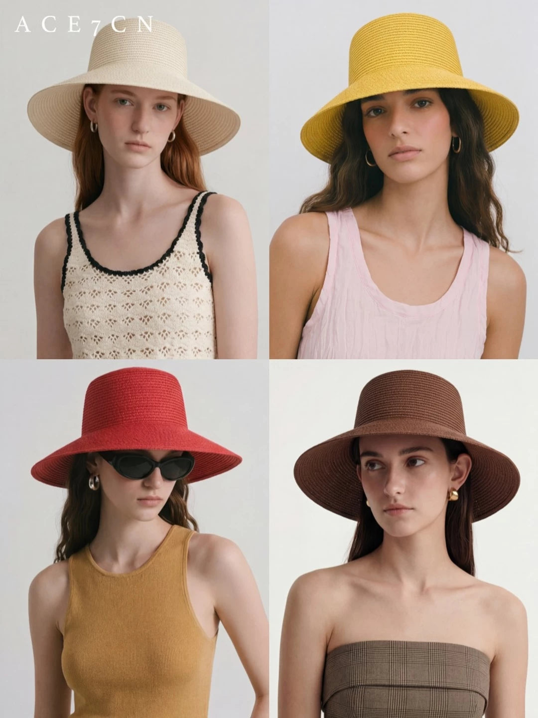Light-French Straw-Woven Sun Hat Colorful Resort Straw