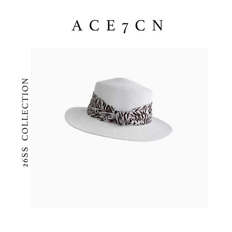 Relaxed French Premium Paper-Straw Flat-Top Hat Leopard