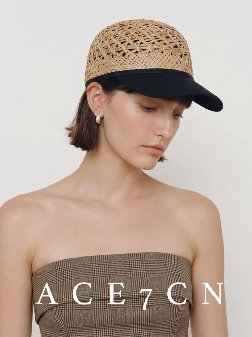 Designer Natural-Straw Openwork Woven Riding Hat Straw-Woven