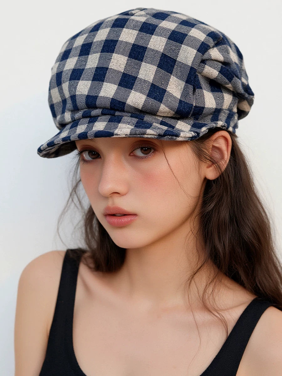 Vintage Painter Beret Casual Plaid Newsboy Cap