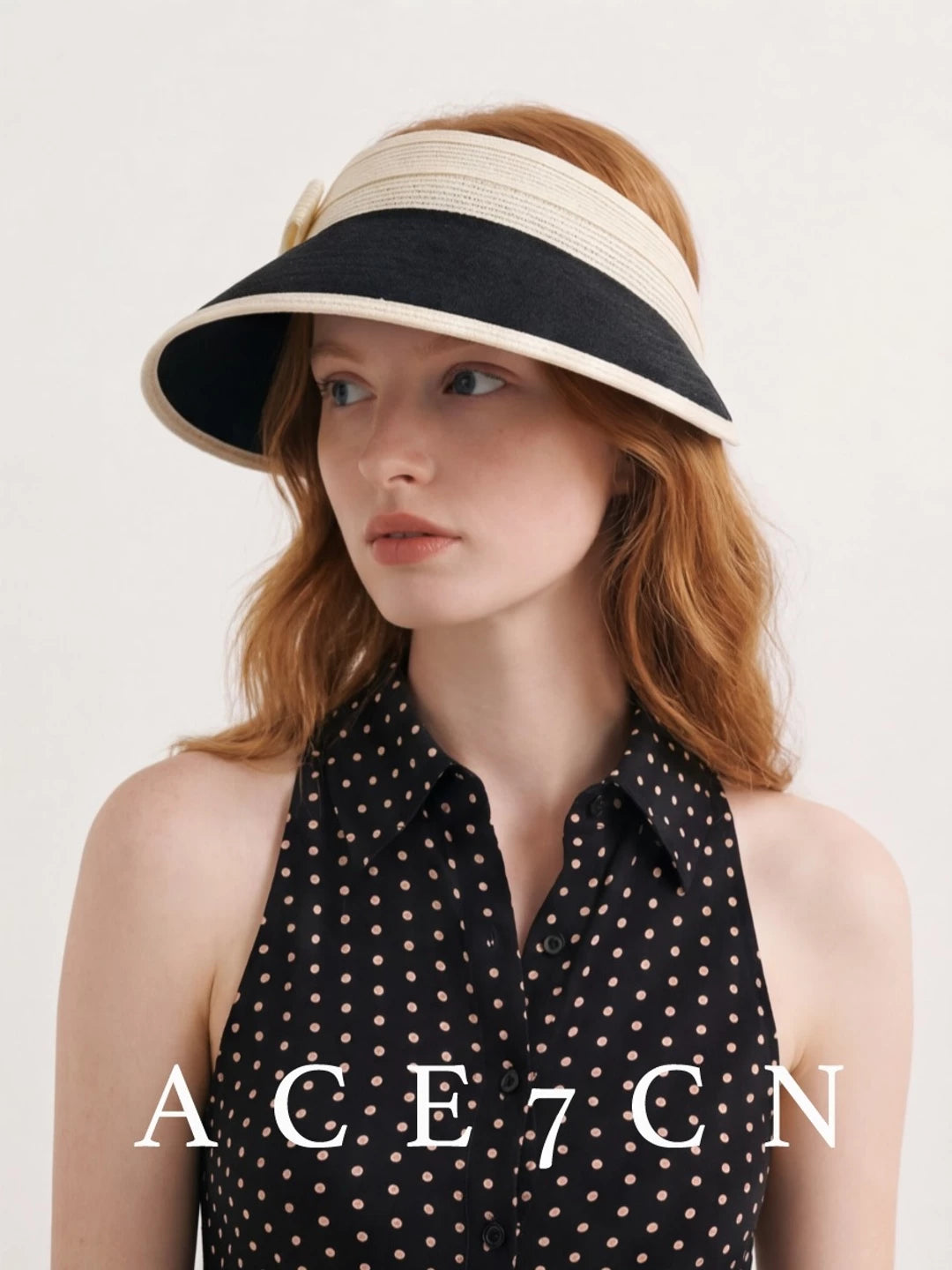Light-French Hepburn Elegant Visor Bow Classic Black-White