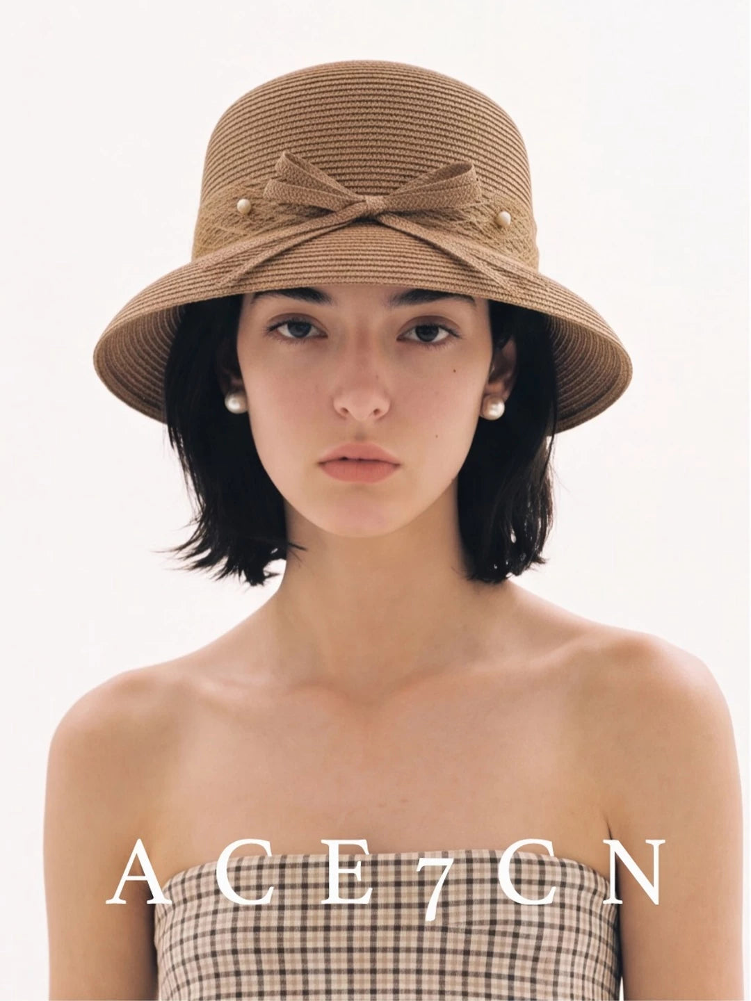 Japanese Niche Straw-Woven Cloche Hat Bow Bucket