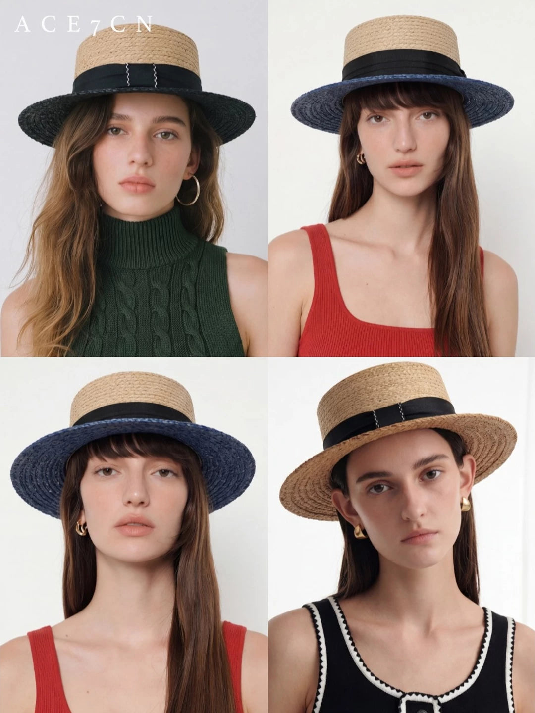 Light-French Raffia Sun Hat Bow Ribbon British