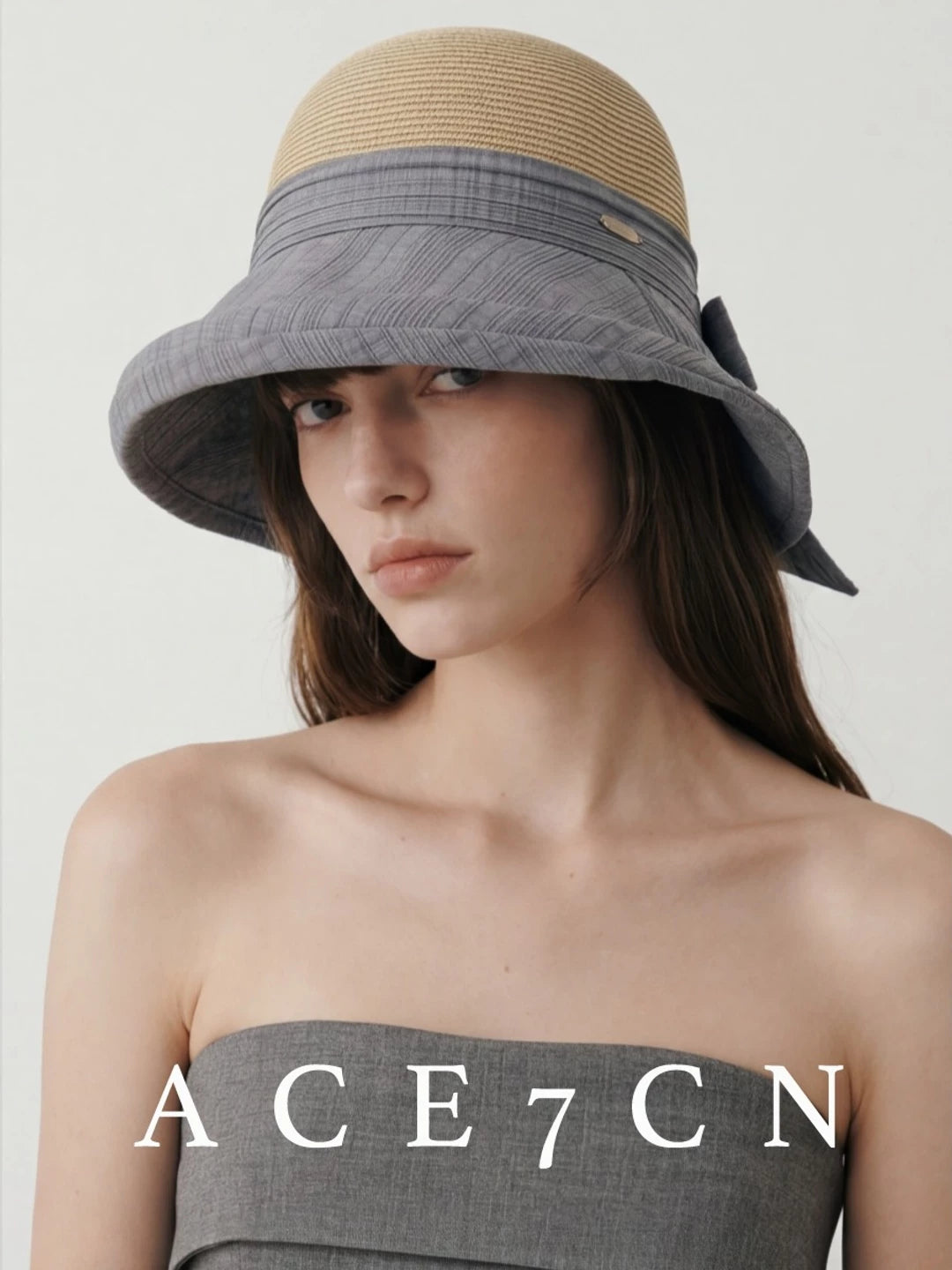 Japanese Niche Fabric-Straw Patchwork Bucket Hat Bow