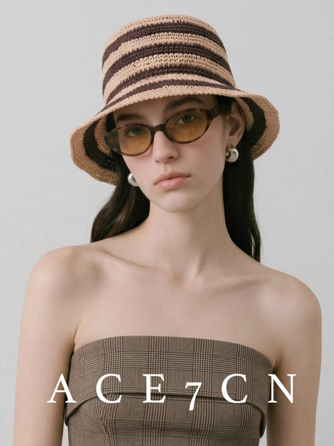 Natural-Straw Premium Raffia Bucket Hat Striped Hand-Woven