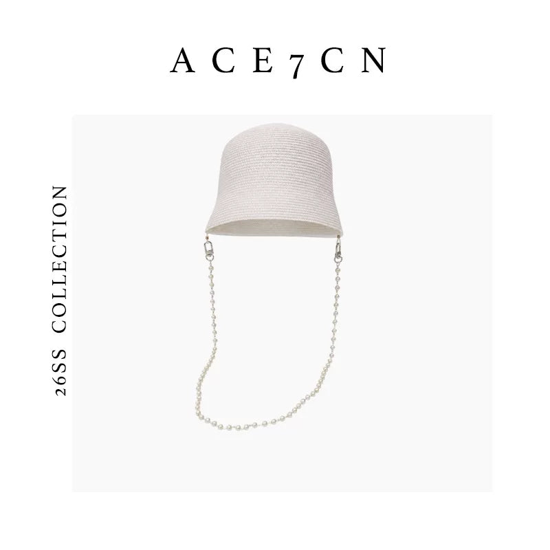French Vintage White Lampshade Bucket Hat Round-Top