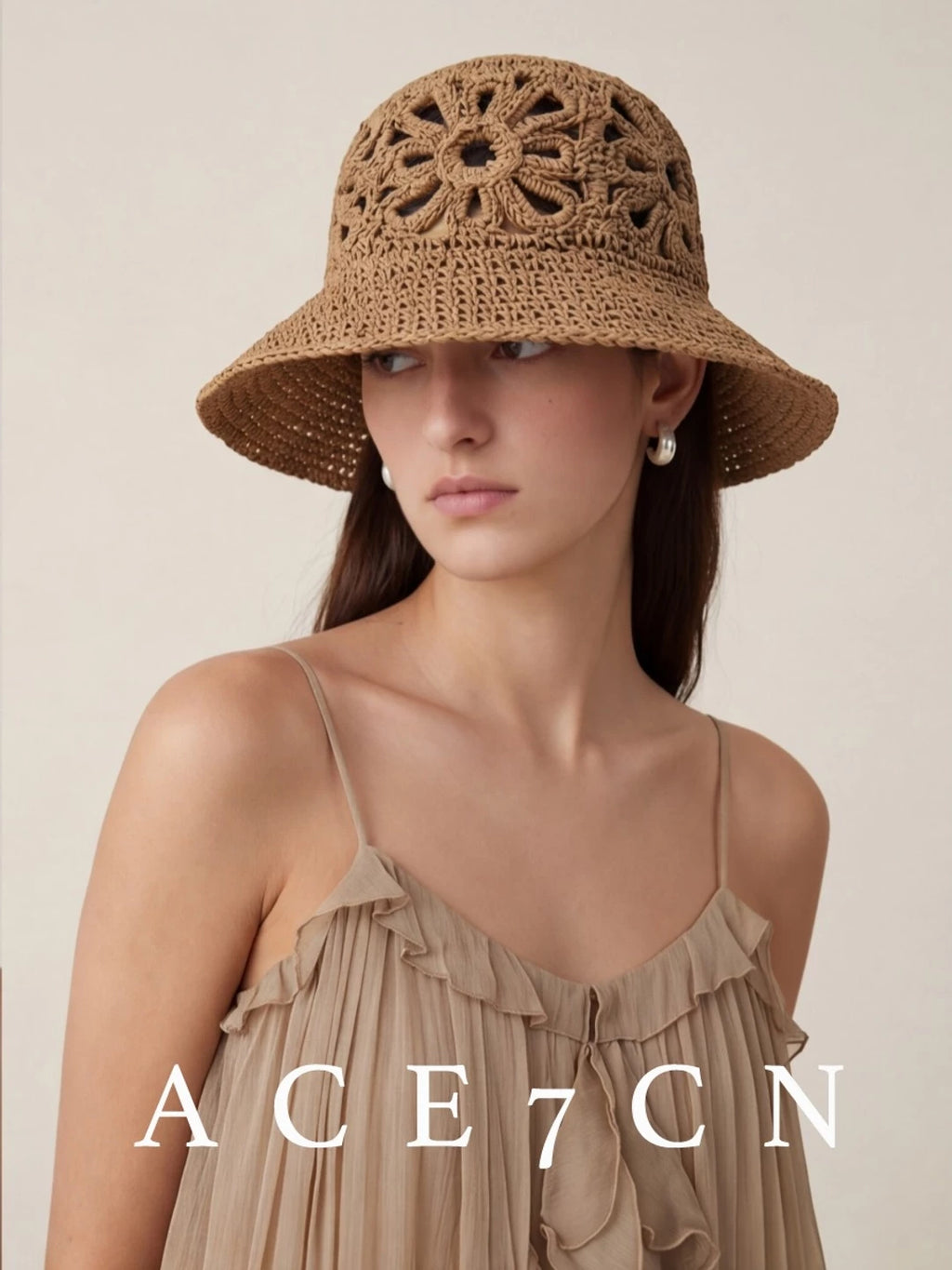 South-France Holiday Openwork Straw-Woven Bucket Hat Bucket