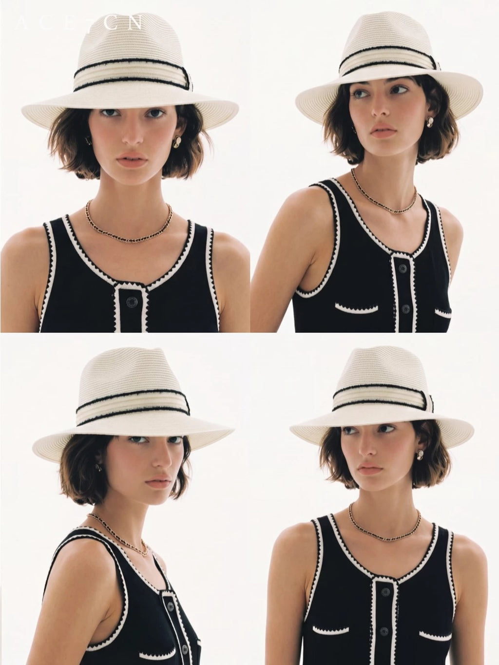 Parisian Tweed Classic White Straw Hat Elegant