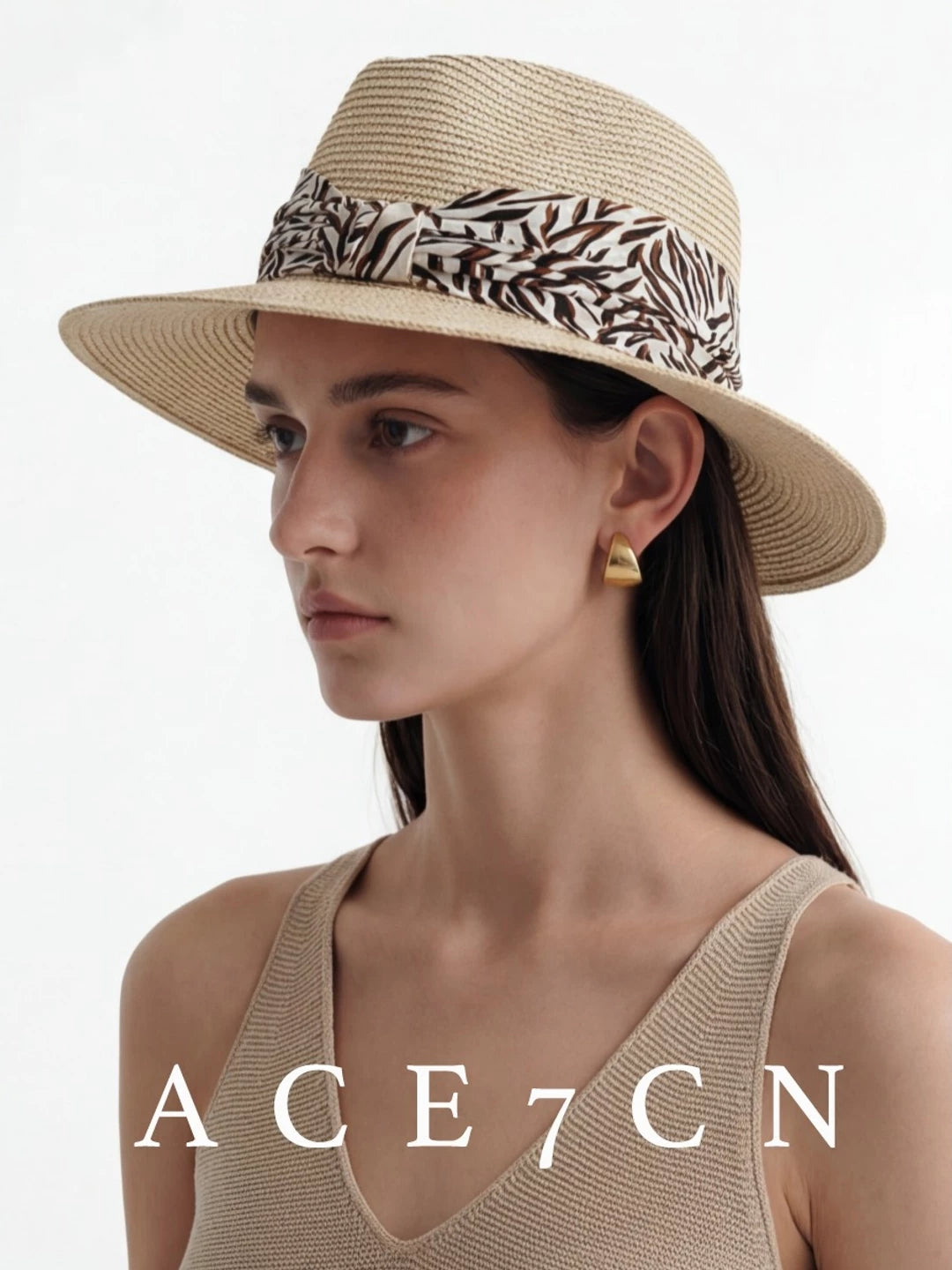 Relaxed French Premium Paper-Straw Flat-Top Hat Leopard