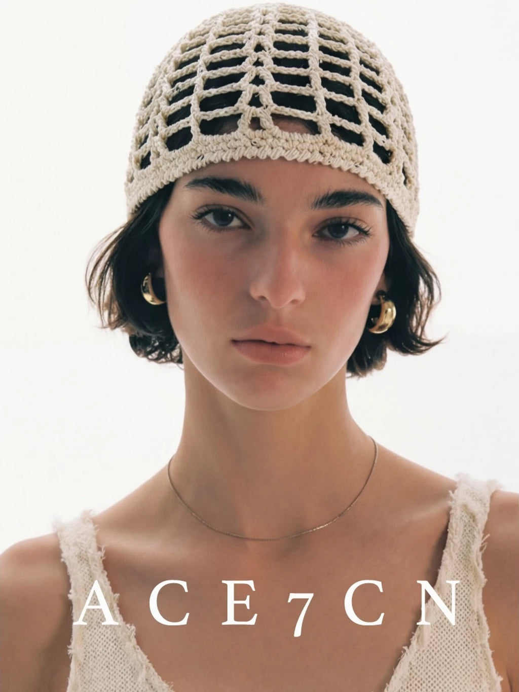Danish Hand-Crochet Openwork Knit Beanie Subtle-Glitter Woven