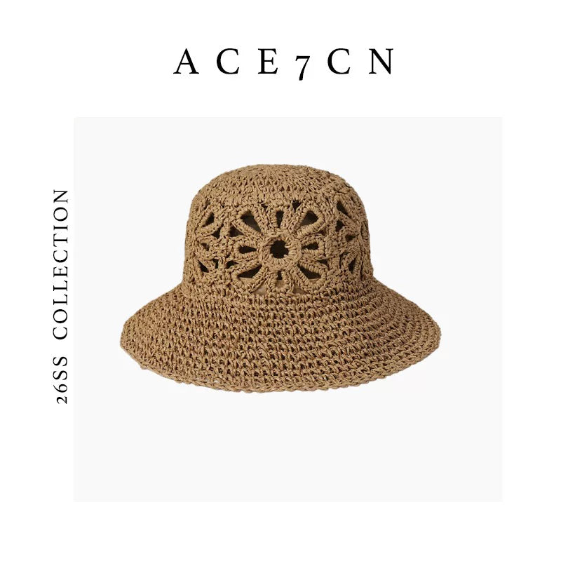 South-France Holiday Openwork Straw-Woven Bucket Hat Bucket