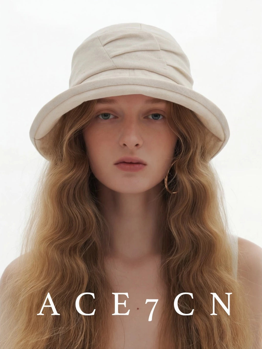 Light-French Bucket Hat Roll-Brim Pleated Bucket Hat