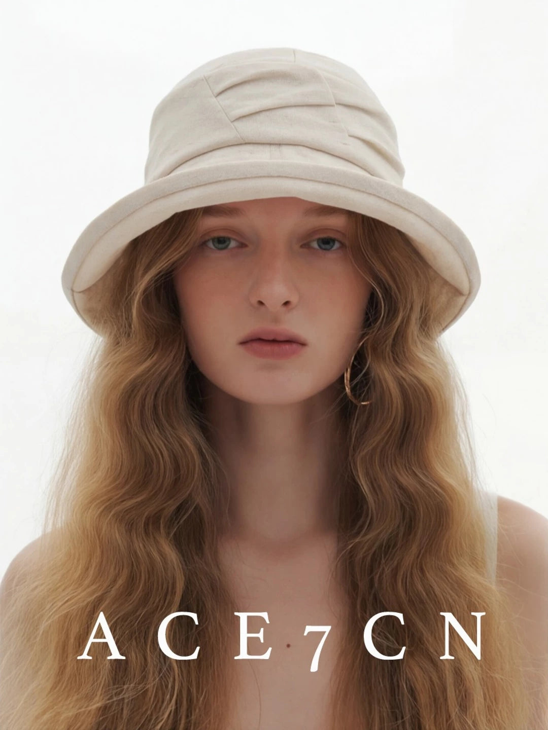 Light-French Bucket Hat Roll-Brim Pleated Bucket Hat
