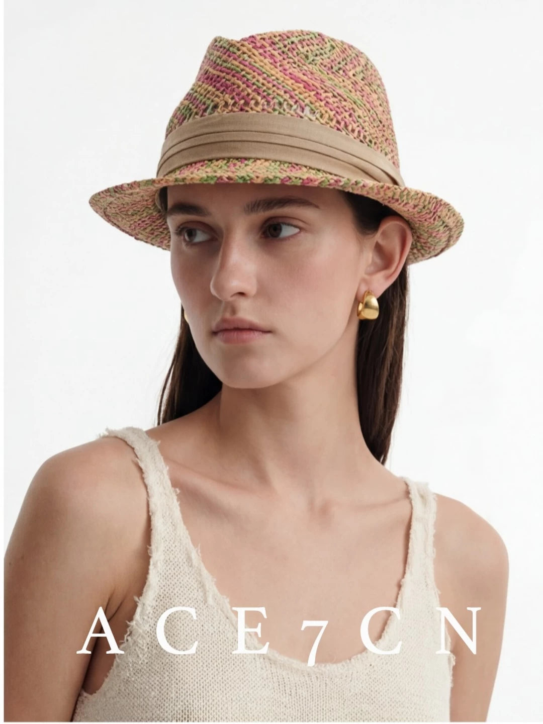Nordic Niche Colorful Straw-Woven Fedora Western Hat