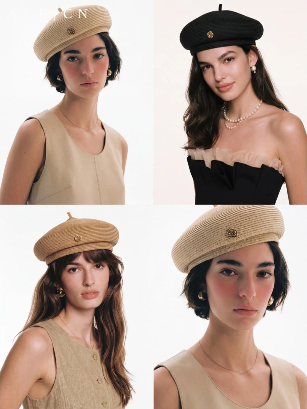 Camellia Parisian Runway Light-Luxury Straw Pillbox 3D