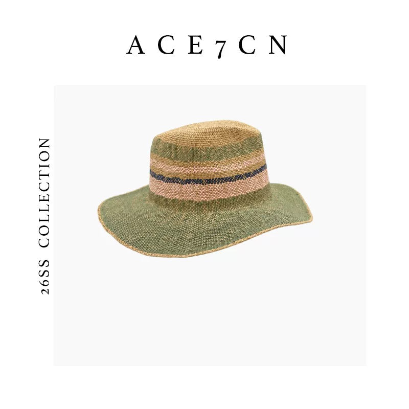 Nordic Colorful Straw-Woven Fedora French Striped Color-Block