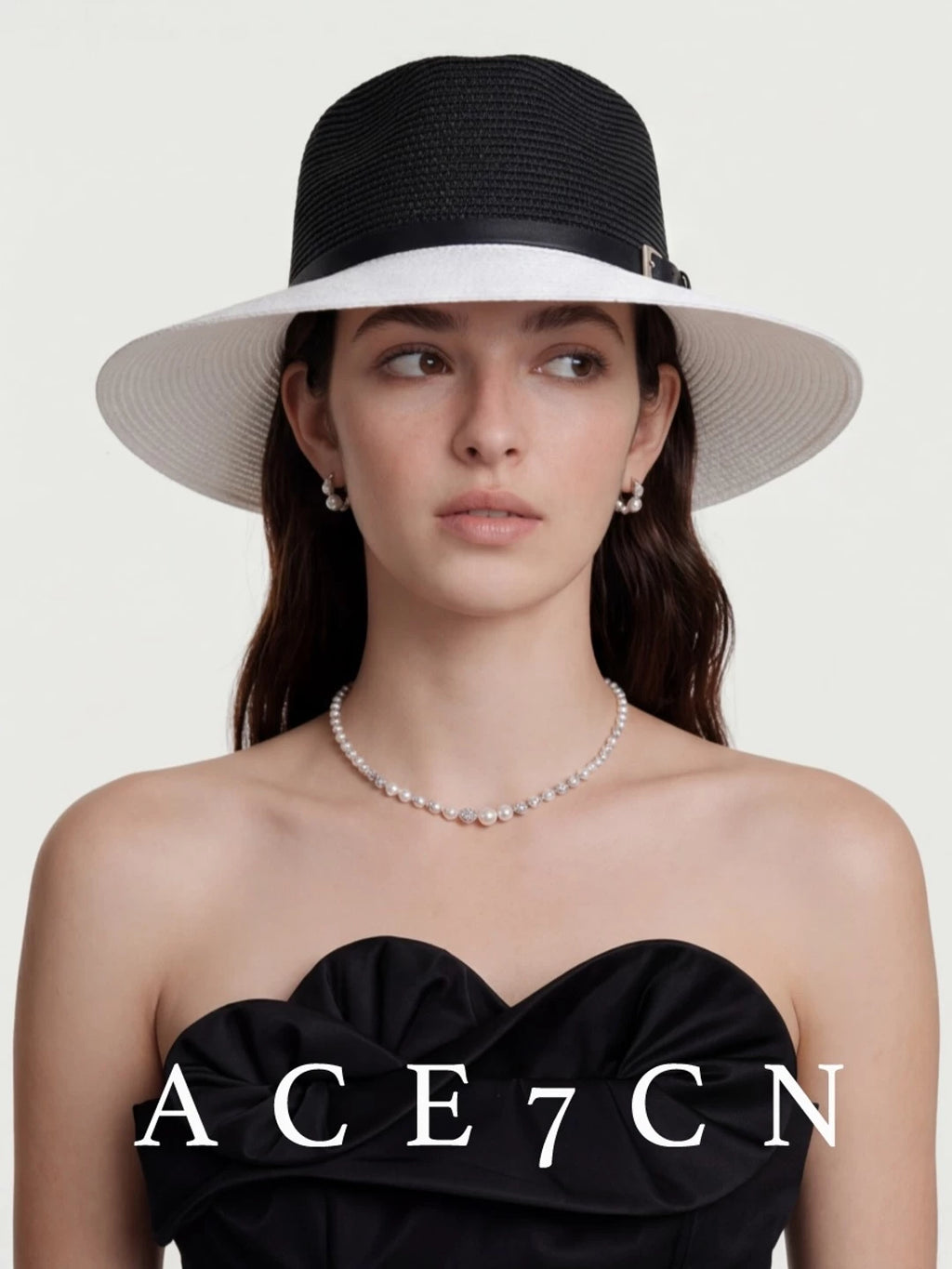 Parisian Champs-Élysées Classic Black-White Straw Hat Wide-Brim