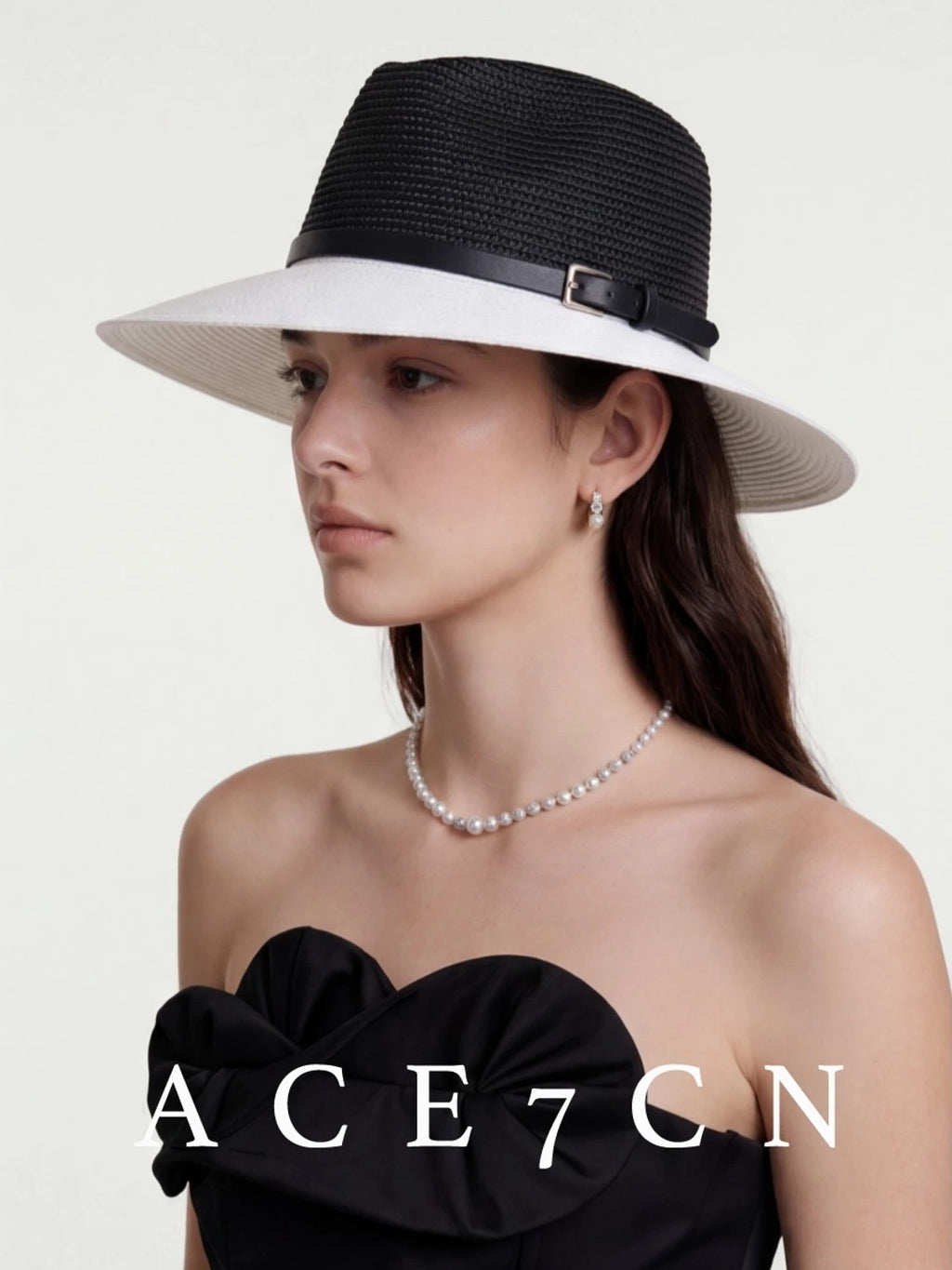 Parisian Champs-Élysées Classic Black-White Straw Hat Wide-Brim