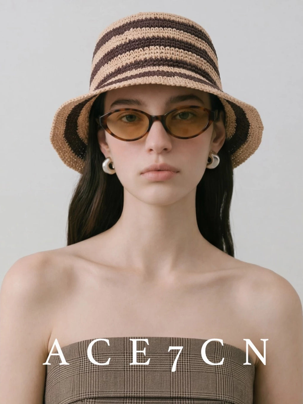 Natural-Straw Premium Raffia Bucket Hat Striped Hand-Woven