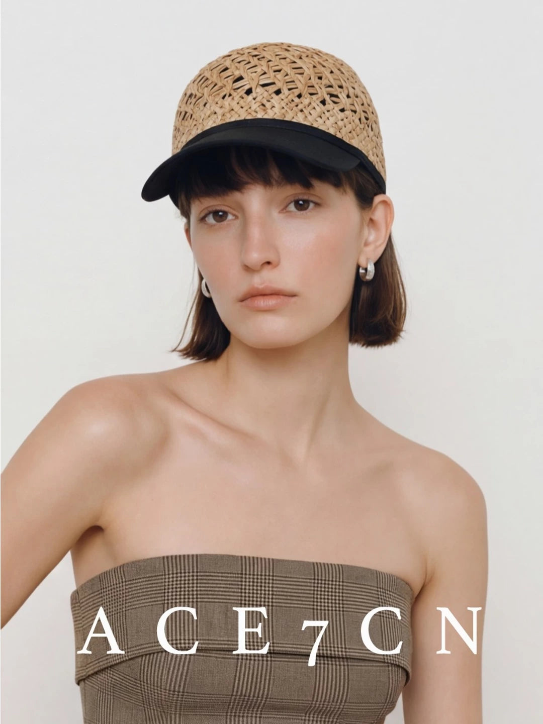 Designer Natural-Straw Openwork Woven Riding Hat Straw-Woven