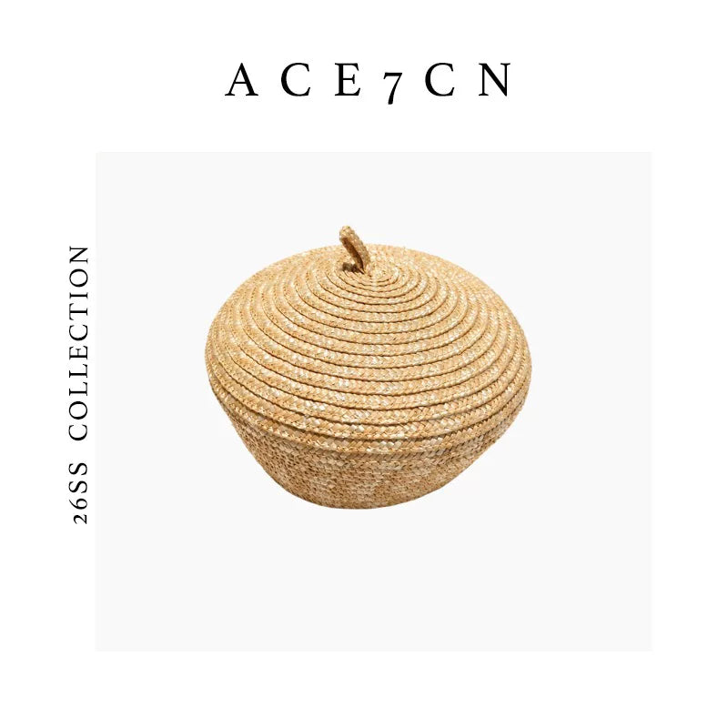 Parisian Elegant Straw-Woven Pillbox Hat Wheat-Straw Beret