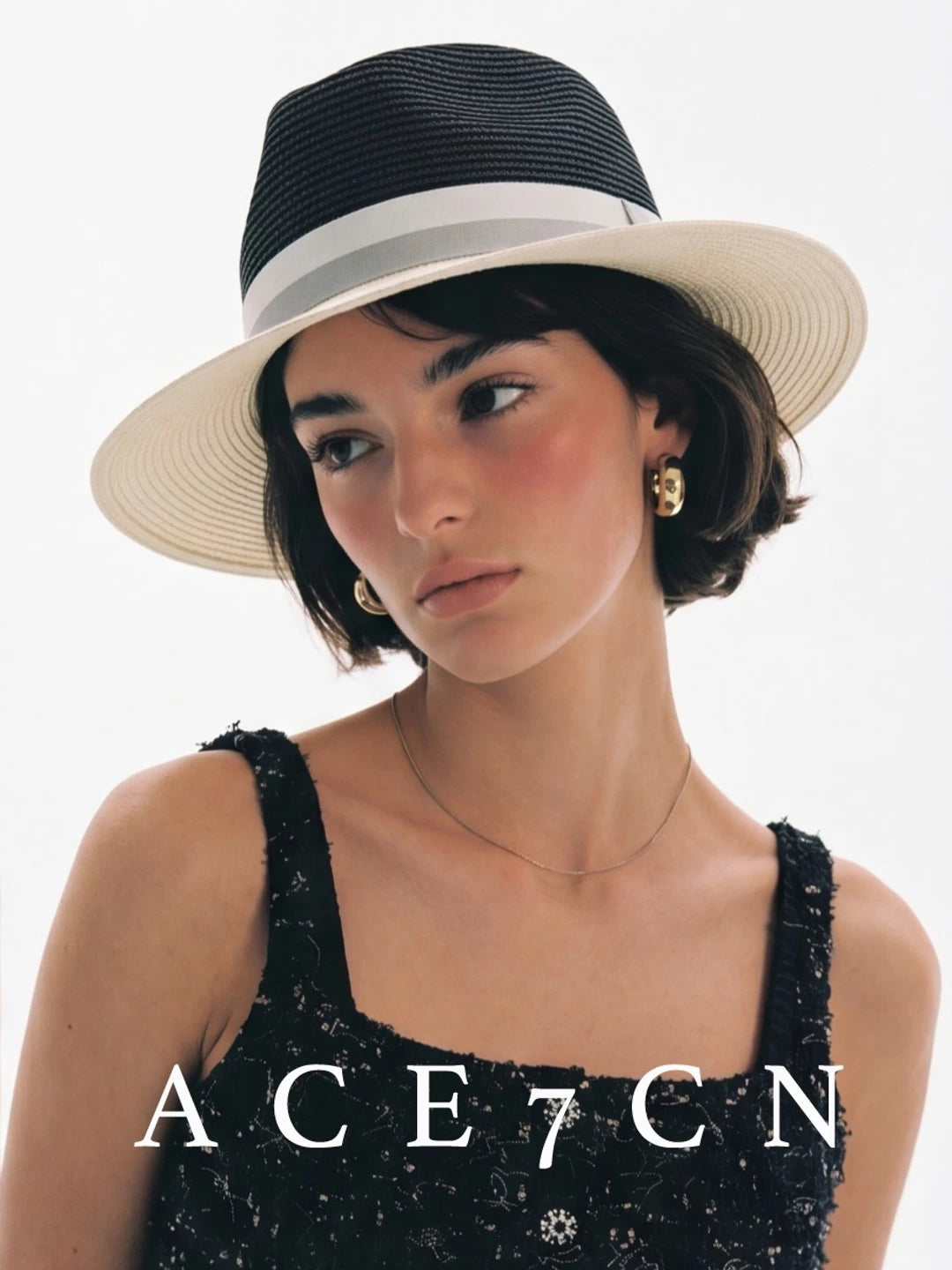 South-France Niche Color-Block Dress Hat Wide-Brim Straw