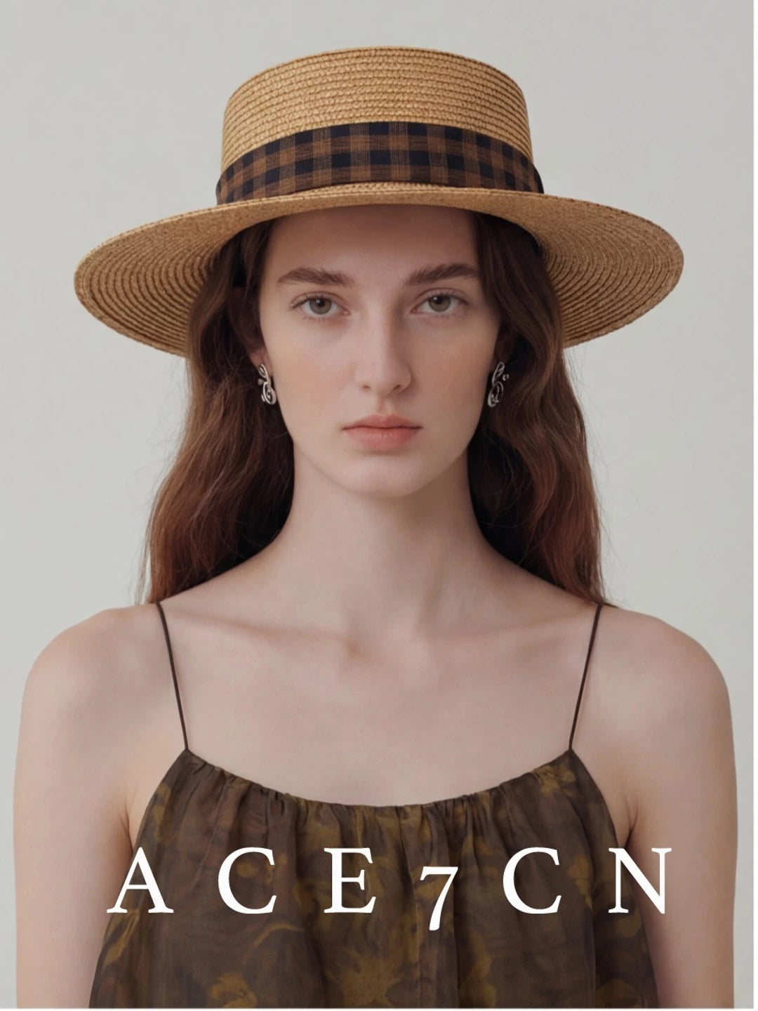 Korean Plaid Straw Hat British Vintage Resort