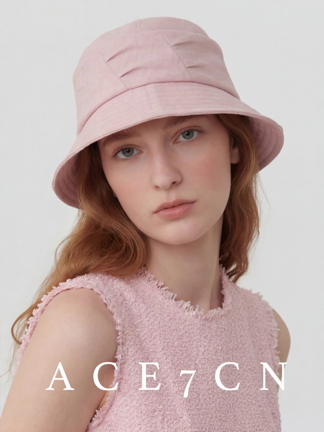 Light-French Bucket Hat Roll-Brim Pleated Bucket Hat