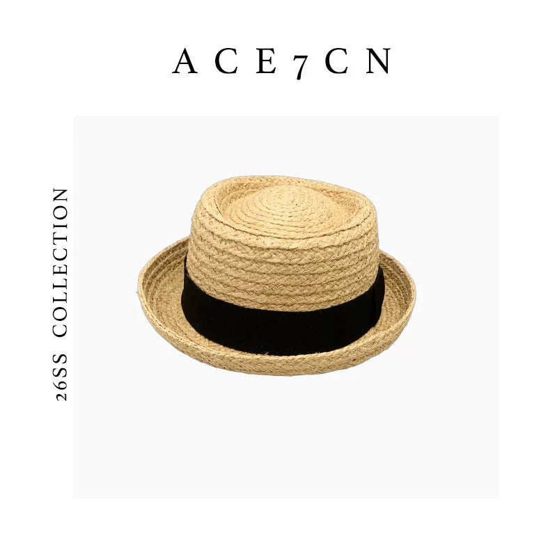 British Vintage Niche Premium Raffia Dress Hat